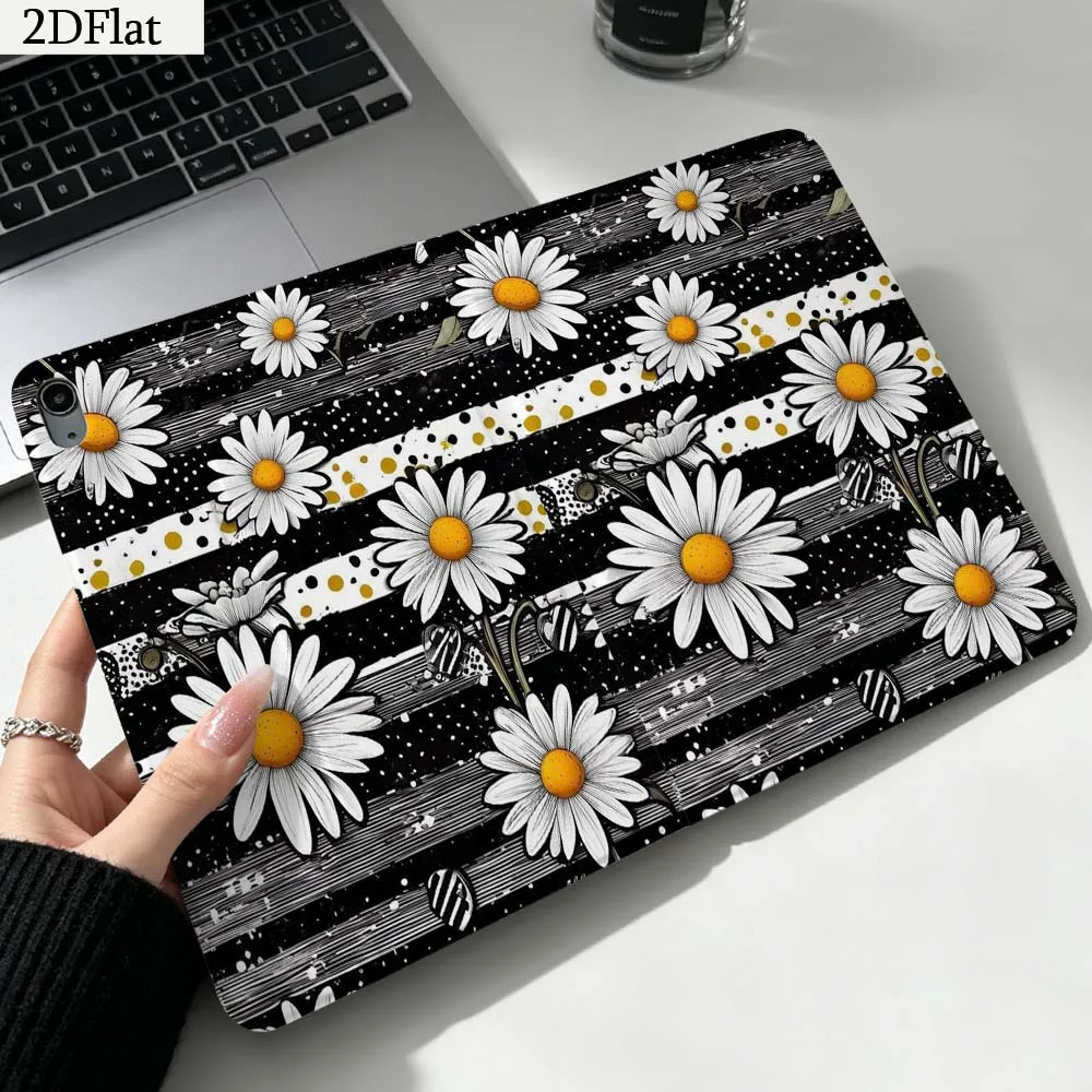 White Daisy Black Background Gift For iPad Pro mini Air A16 A14 6 5 4 6th 7 7th 11th 9Gen 13 M5 11 A17 Pro M4 Inch Tablet Case