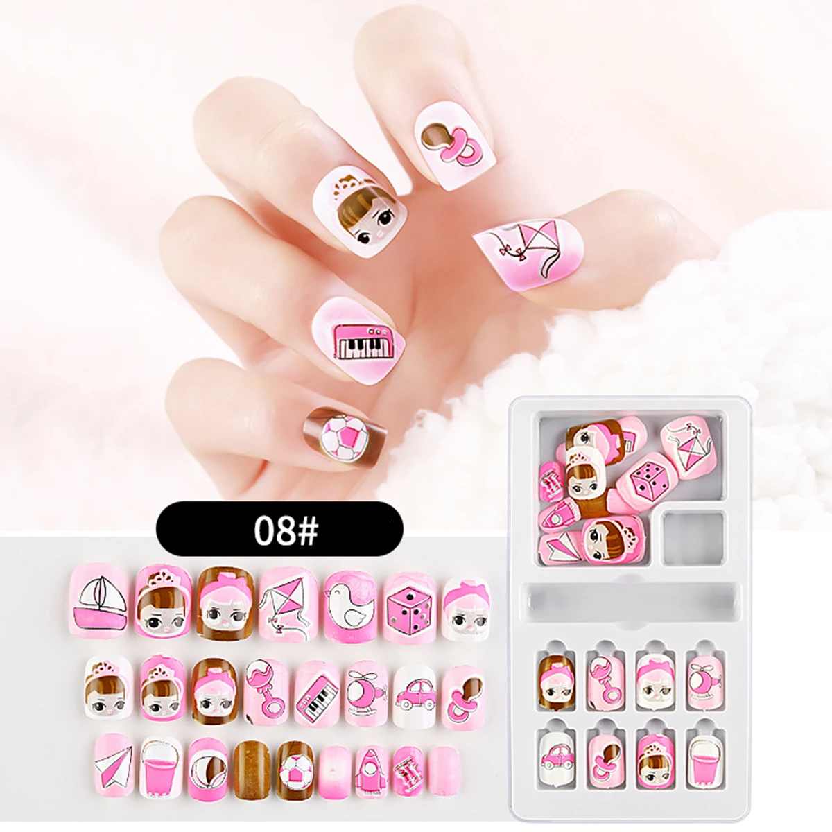 

1 set Cartoon Nail Stickers Kids Fake Nails Eco Friendly Colorful False Nail Art Decals Creative Manicure Stickers for Party
