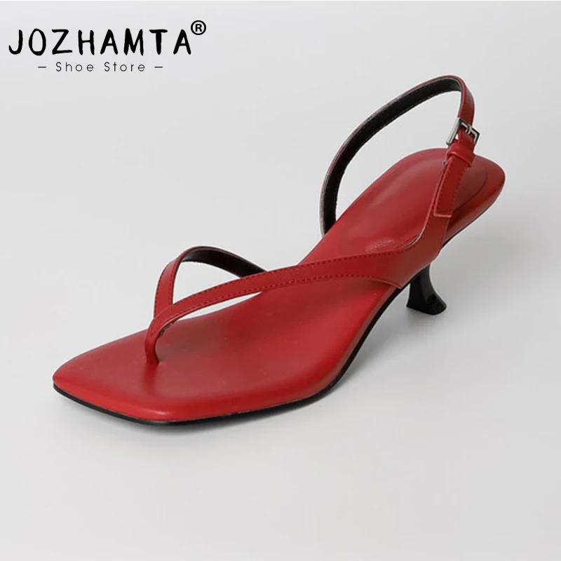 JOZHAMTA Size 33-40 Women Slides Sandals Real Leather Straps High Heels Flip Flops Summer 2025 Ins Shoes Sexy Party Daily Dress