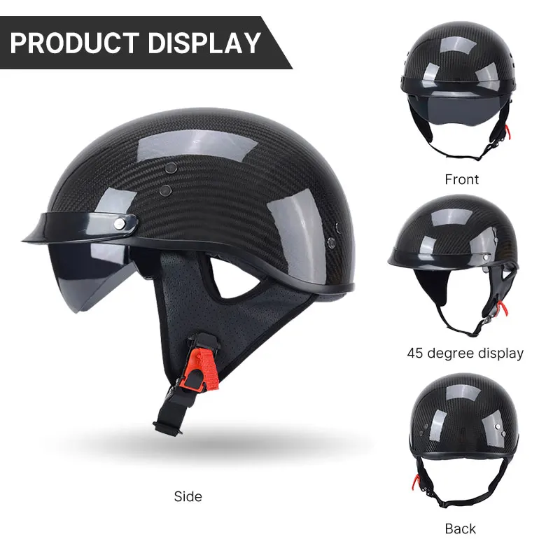 Motocross Carbon Fiber Motorcycle Helmet Headbone Cruiser Lightweight Vintage Motorsiklet Kask Half Helmets with Sun Visor