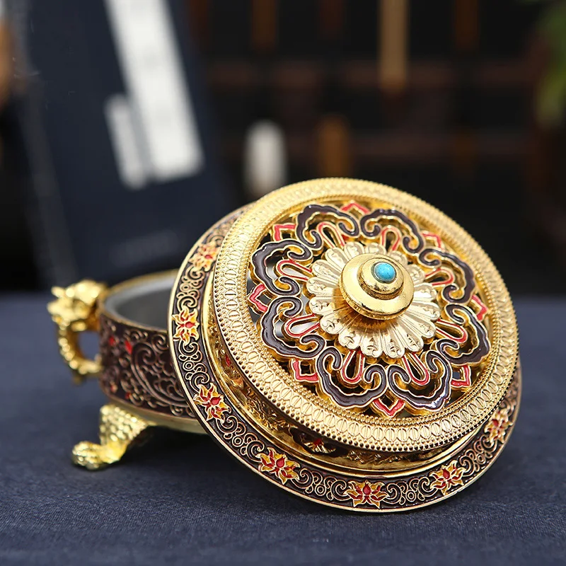 All-Metal Enamel Tibetan Incense Burner Household Indoor Sandalwood Deep Aromatherapy Incense Coil Creative Tea Ceremony