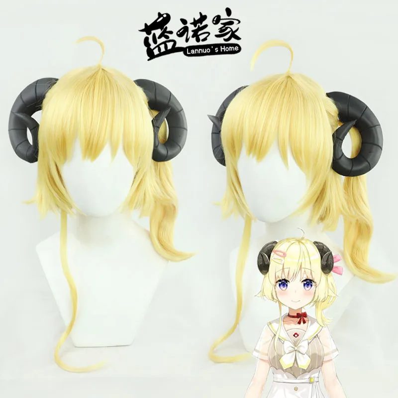 NIJISANJI Virtual YouTube Vtuber Tsunomaki Watame Cos Cosplay Wig Halloween Carnival Party Props Synthetic Hair + Wig Cap
