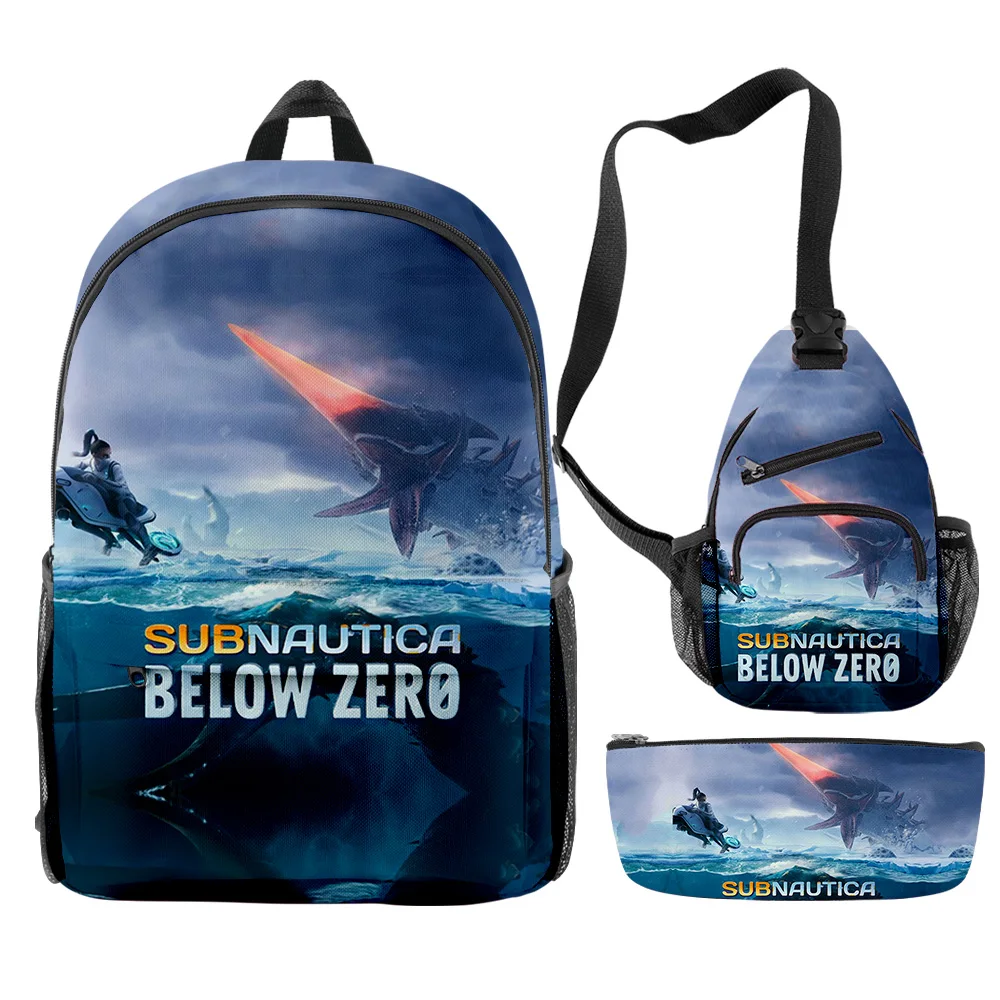 

Популярная новинка, крутая Subnautica Below Zero, 3D принт, 3 шт./компл., школьные сумки для школьников, дорожный рюкзак для ноутбука, нагрудная сумка, пенал