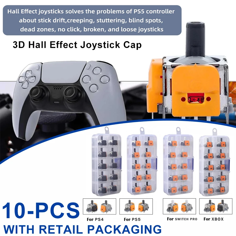 10 joysticks de efecto Hall 3D ajustables sin desviación, módulo de joystick para PS4/PS5/XBox/Switch PRO, accesorios de juego.