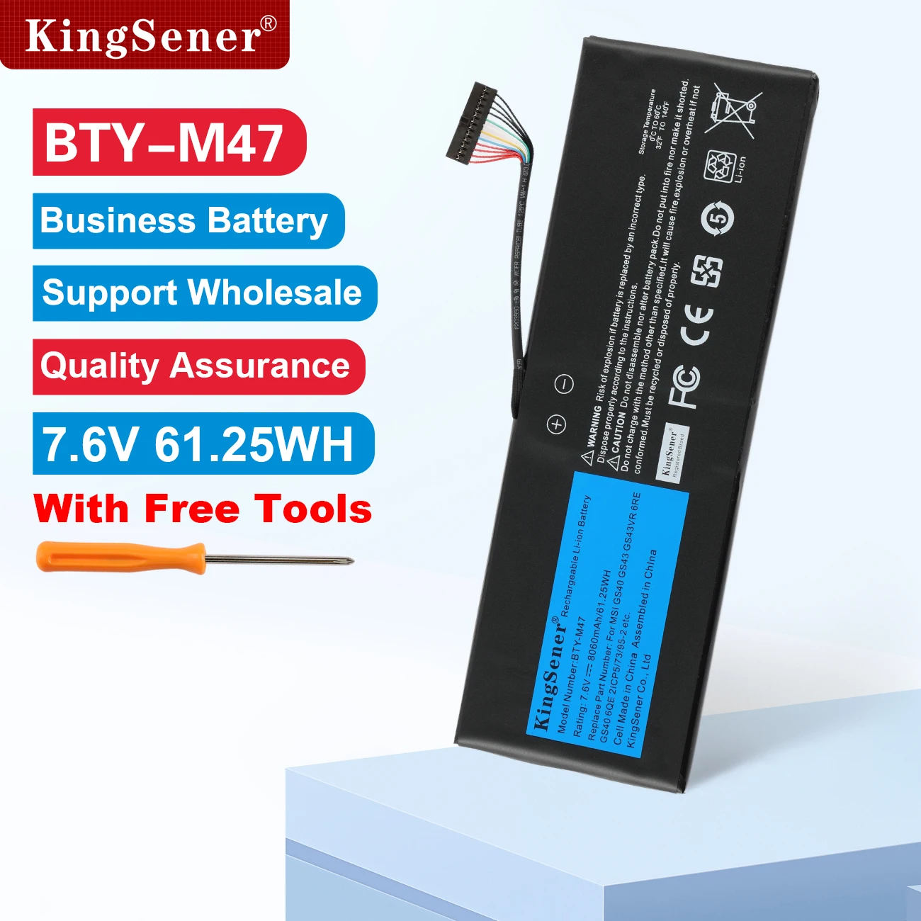 

KingSener BTY-M47 Аккумулятор для ноутбука MSI GS40 GS43 GS43VR 6RE GS40 6QE 2ICP5/73/95-2 MS-14A3 MS-14A1 7,6 В 8060 мАч Бесплатные инструменты