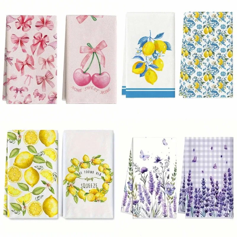 Sommerliches Blumenmuster Reinigungstuch Weiches Wasserabsorbierendes Geschirrtuch Doppelnutzungs-Scheuertuch für Küche Tägliche Tischreinigung Wischtücher