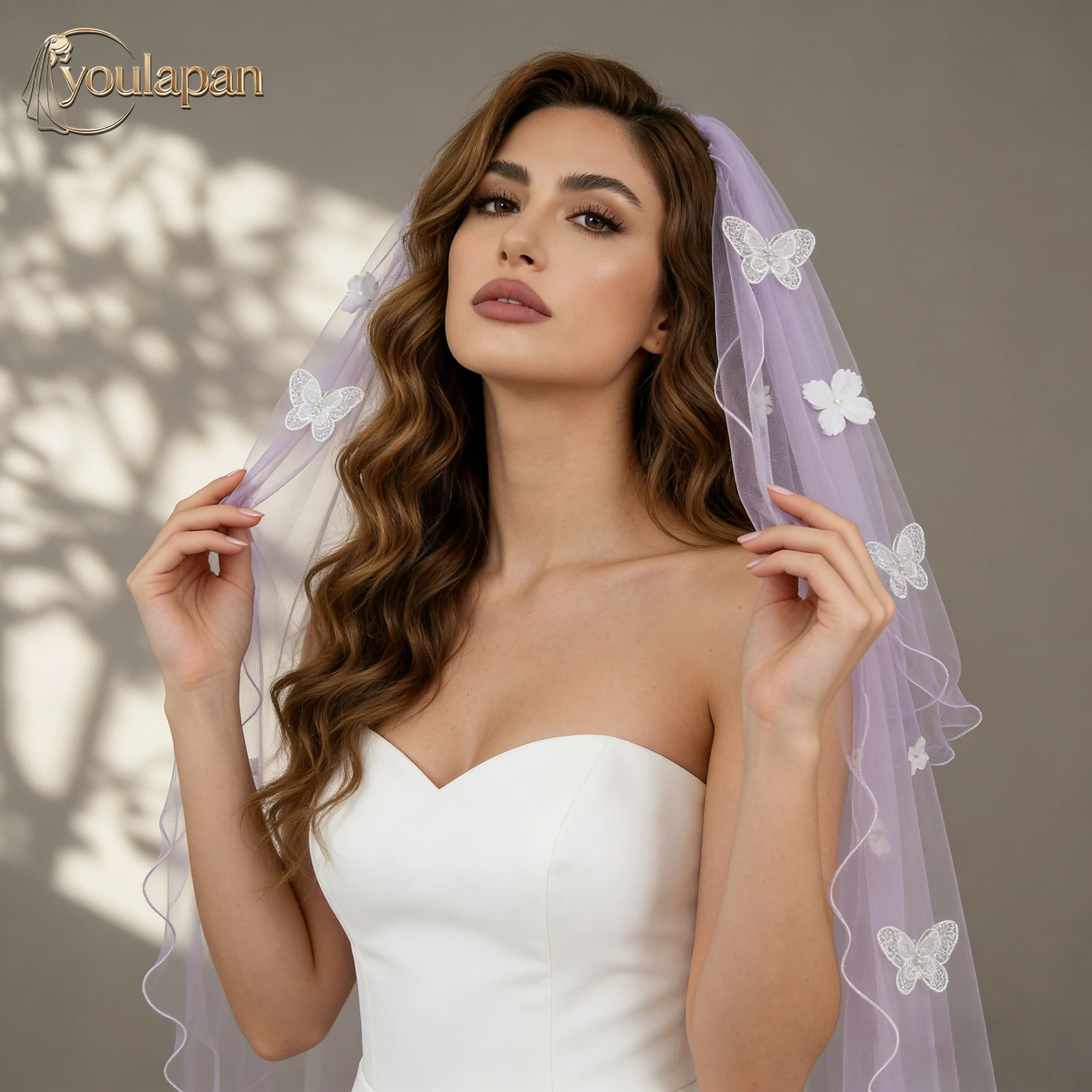 

Фиолетовая 3D-фата TOPQUEEN с 2 слоями и краями из черной тесьмы, свадебный реквизит Velo De Novias M173