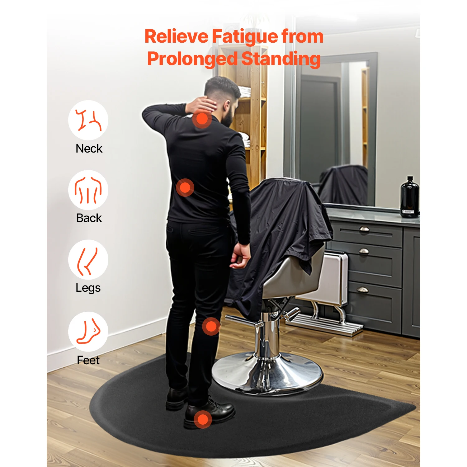 Salon Mat for Hair Stylist, 3 x 4 FT Semi-circle Salon Chair Mat, 1/2-inch Thickened Anti Fatigue Barber Shop Floor Mat with Round Cut Out, Easy-to-Clean PVC Surface & Anti-Trip Beveled Edges