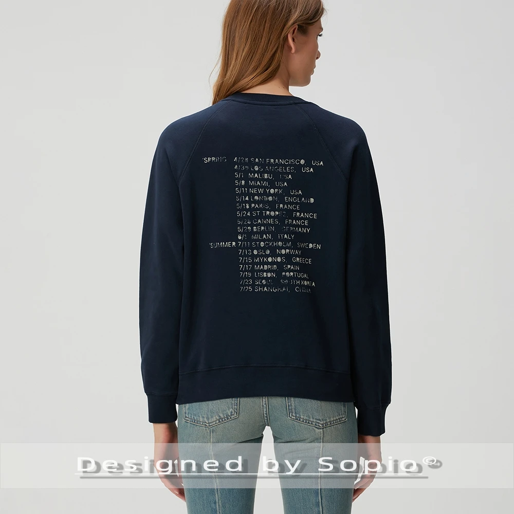 Felpa con strass grafica donna autunno inverno cotone manica lunga felpa ampia Pull Lady Fashion Pullover Streetwear 2026