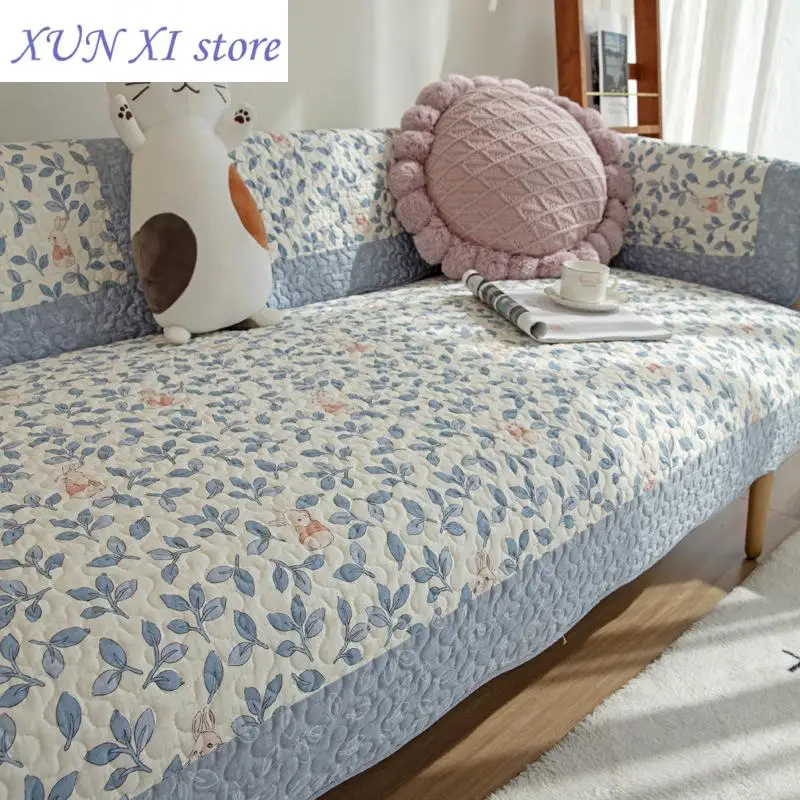 New Korean Style Small Floral Fabric Sofa Cover Non-slip Couch Seat Cushion Corner Towel Mats Floral Geometric Stripe Sofa