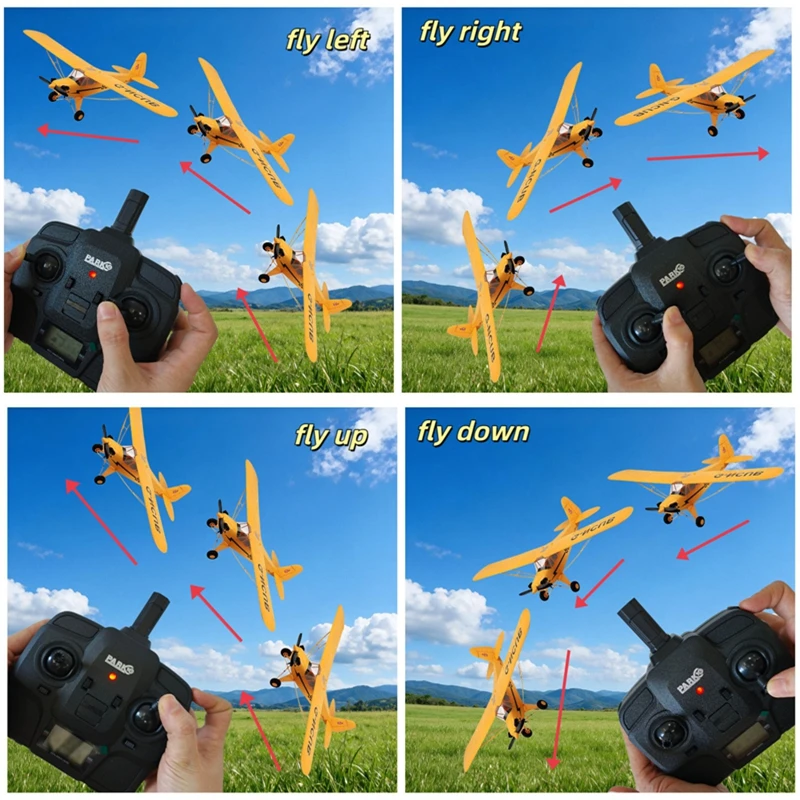 New J3-CUB RC Airplane 5CH 2.4G Remote Control Mode1 (Right Hand Throttle) 3D/6G 1406 Brushless Motor Outdoor Foam Fiexd Plane