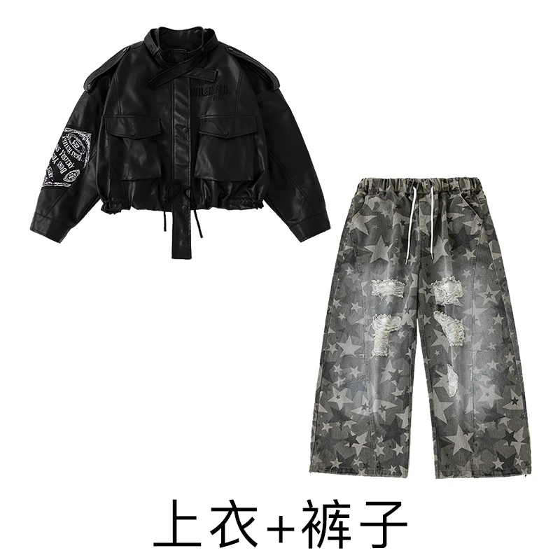 2025 Ballroom Hip Hop Danskostuums Voor Meisjes Zwarte Jasje Losse Broek Streetwear Jongens Jazzdans Stadium Kleding DQS 21193