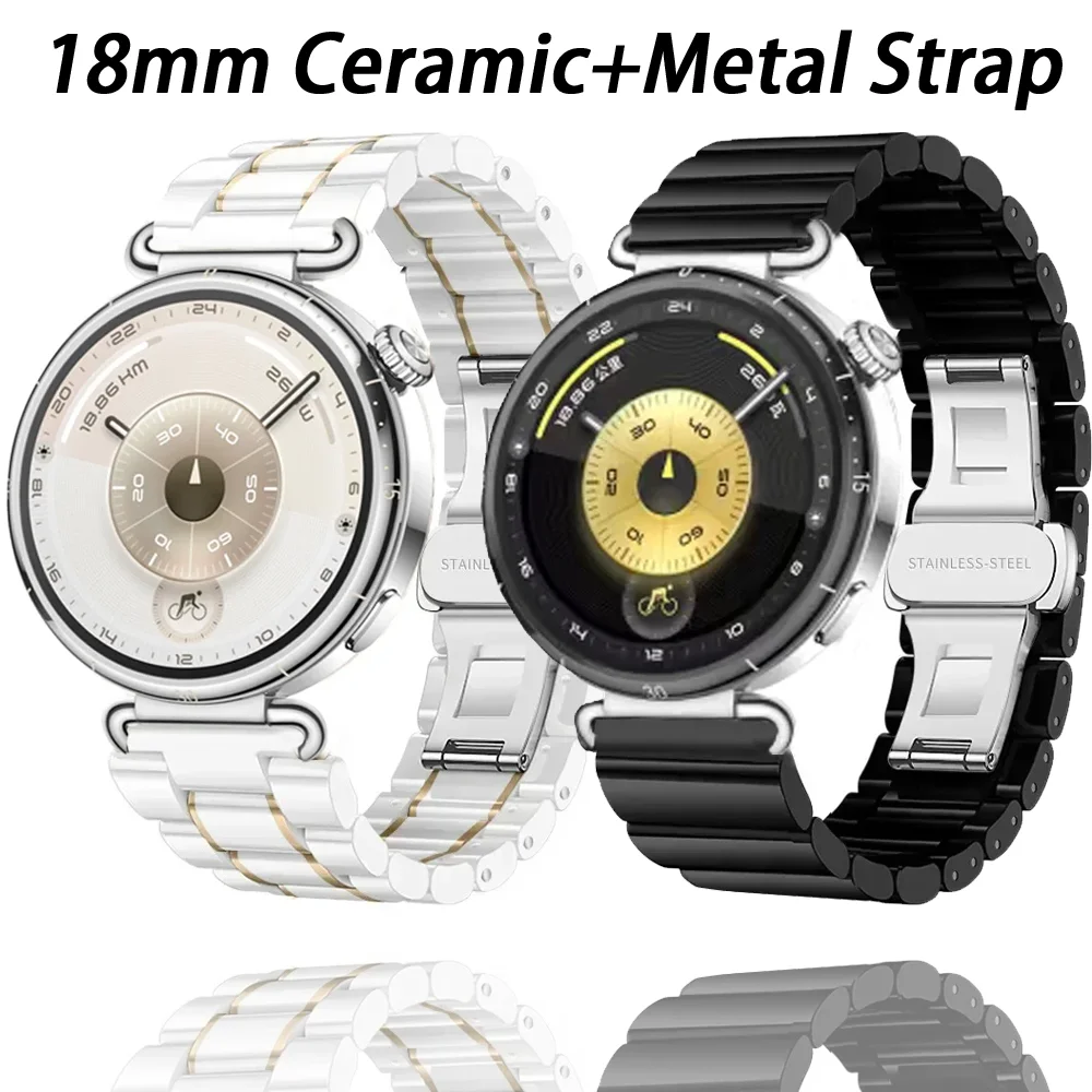 

Керамический + металлический ремешок 18 мм для Huawei Watch GT6 GT5 GT4 41 мм, высококачественный металлический браслет-браслет Huawei Watch 5 GT5 Pro 42 мм Correa