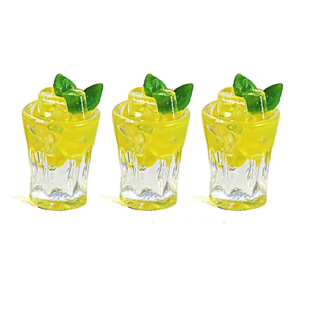 3Pcs 1/12 Dollhouse Miniature Accessories Mini Resin Ice Cube Drink Cup Model Fruit Drinks for Doll House Decoration ob11 bjd