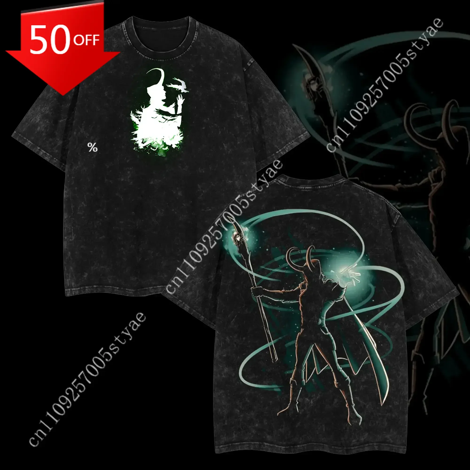 

Marvel Lokii "God of Mischief" Prince of Asgard - MCU Edition Double Printed Oversize Lightweight Acid Washed Tee Vintage