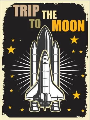 1p,Trip To The Moon Vintage Retro Metal Sign