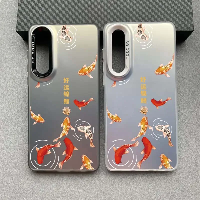 Cartoon Lucky Koi Fish For Samsung Galaxy A34 A33 A32 A31 A30S A30 A26 A25 A24 A23 A22 A21S A16 Colored Silver Phone Case