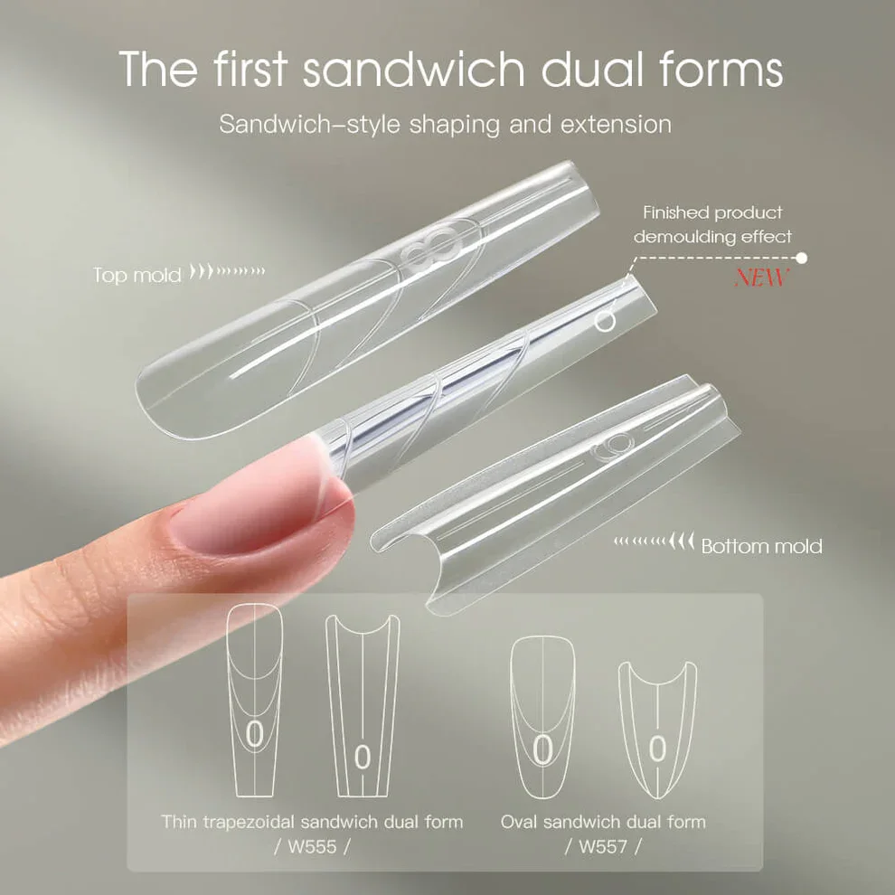YOKEFELLOW Sandwich Dual Nail Forms 240pcs 15size Extensions-Dual Forms Coffin Almond Nail Forms Top Mold Bottom Mold Nail Extension Tools for Beginners
