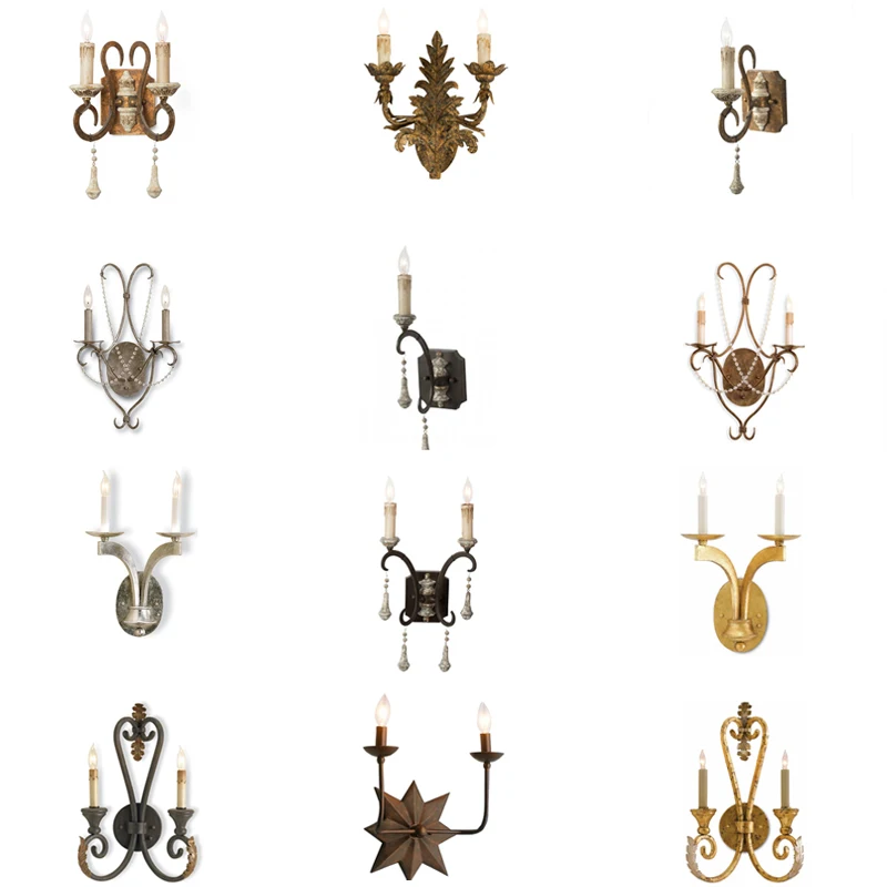 

American retro simple wrought iron wall lamp, creative bedroom bedside lamp, living room and dining room model room