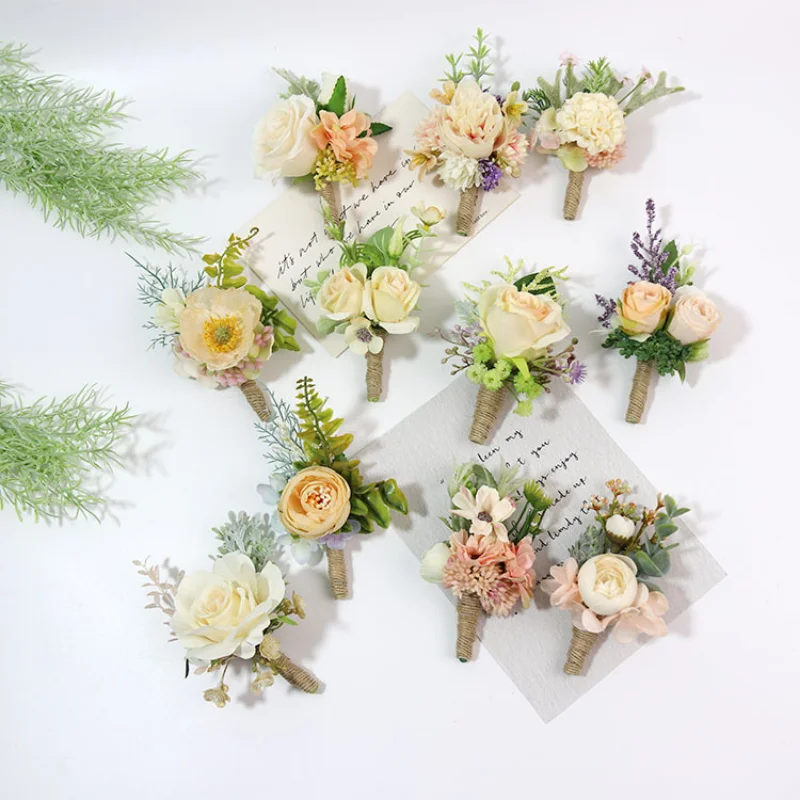 BAIFUMINdean I-Boutonnière de Mariage, Champagne, Rose, Fleurs Artificielles, Couronne, Corsage, Mariée, Demoiselle d'Honneur