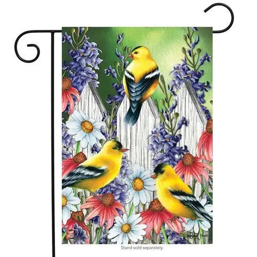 BRIARWOOD LANE Sleeved Garden Flag 12.5x18 GOLDFINCH TRIO Birds Flowers NEW