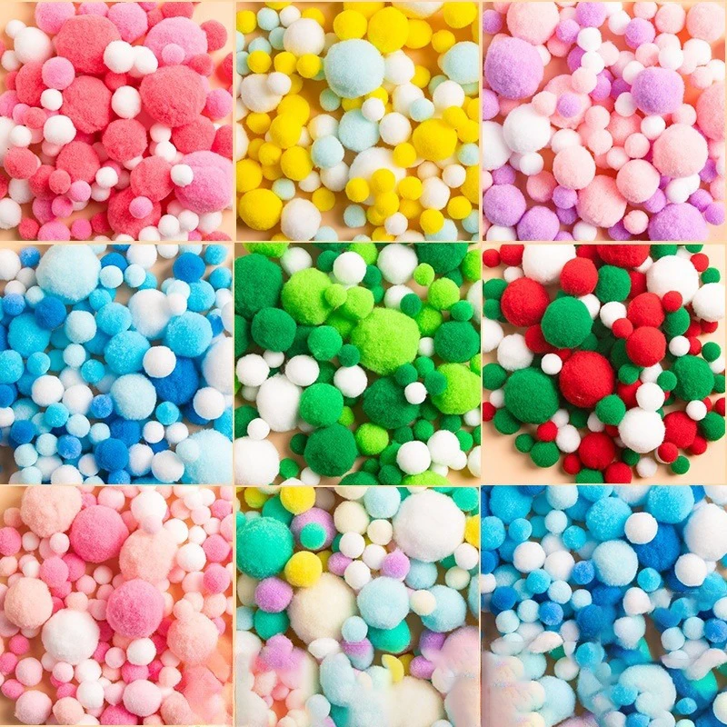 130pcs Pompom Plush Balls 10mm-30mm Mix Size Fluffy Ball DIY Handmade Kids Toy Wedding Decoration Craft Supplies