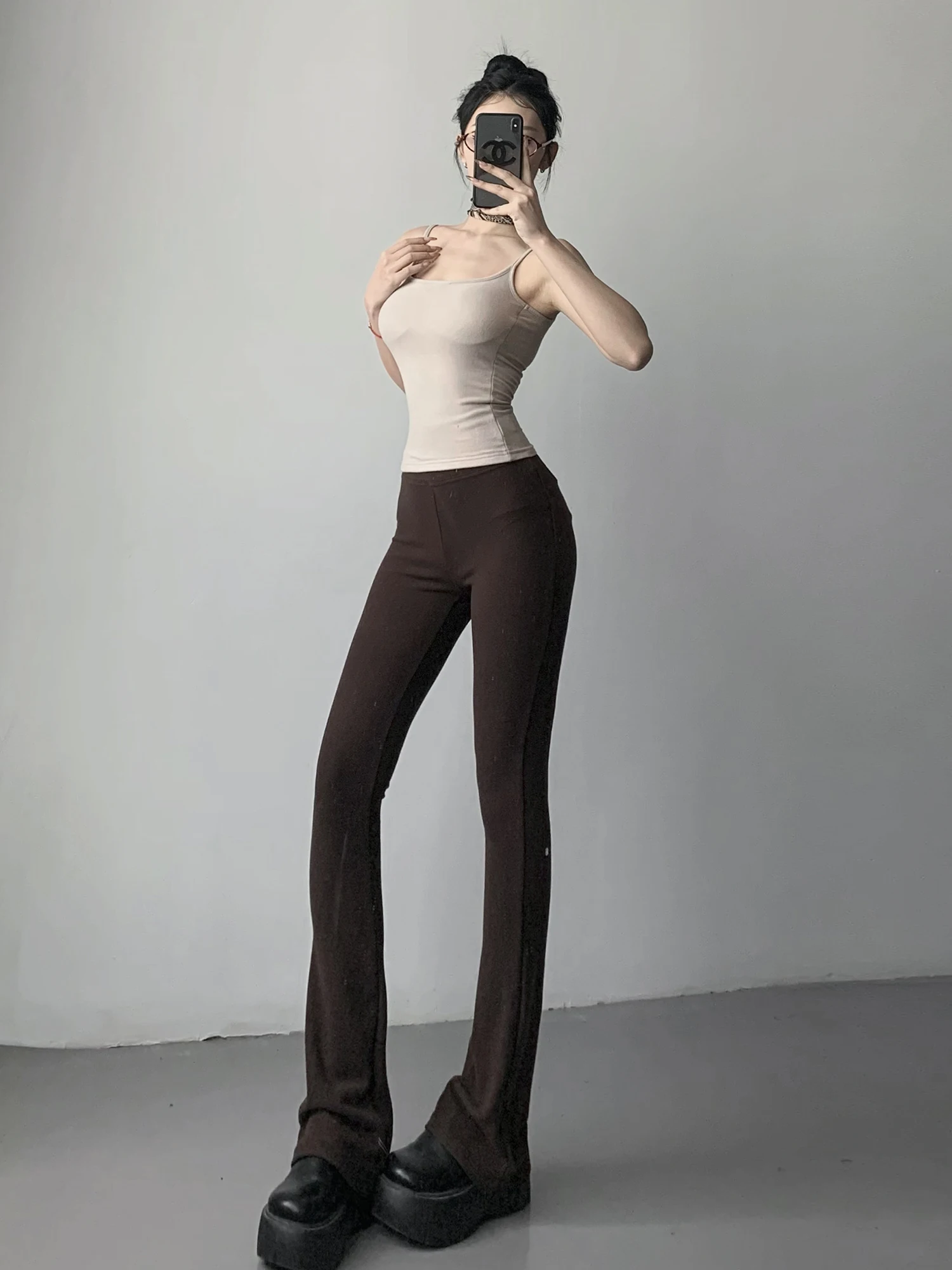 Lu's Spodnie do jogi z wysokim stanem, obcisłe, damskie, do biegania, codzienne, rozszerzane, w stylu streetwear, mieszanka bawełny, modelujące sylwetkę