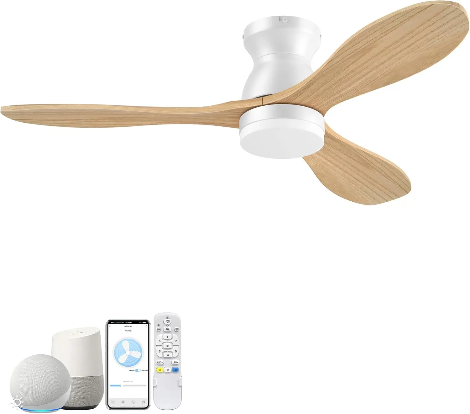 

42-дюймовый умный потолочный вентилятор с подсветкой, Wi-Fi, голосовым управлением Alexa, тихим двигателем постоянного тока для использования внутри и вне помещений