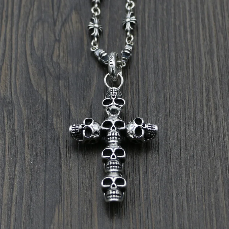 

Fashion jewelry 925 sterling silver cross skull pendant Male domineering European and American punk style necklace Thai silver p