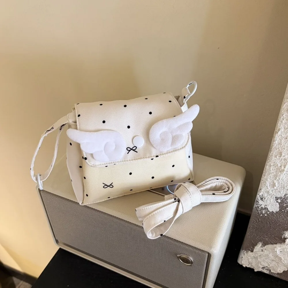 Polka Dot Cosmetic Bag with Angel Wings Three-layer Travel Storage Organizer Portable Coin Purse for Lipstick Small Items