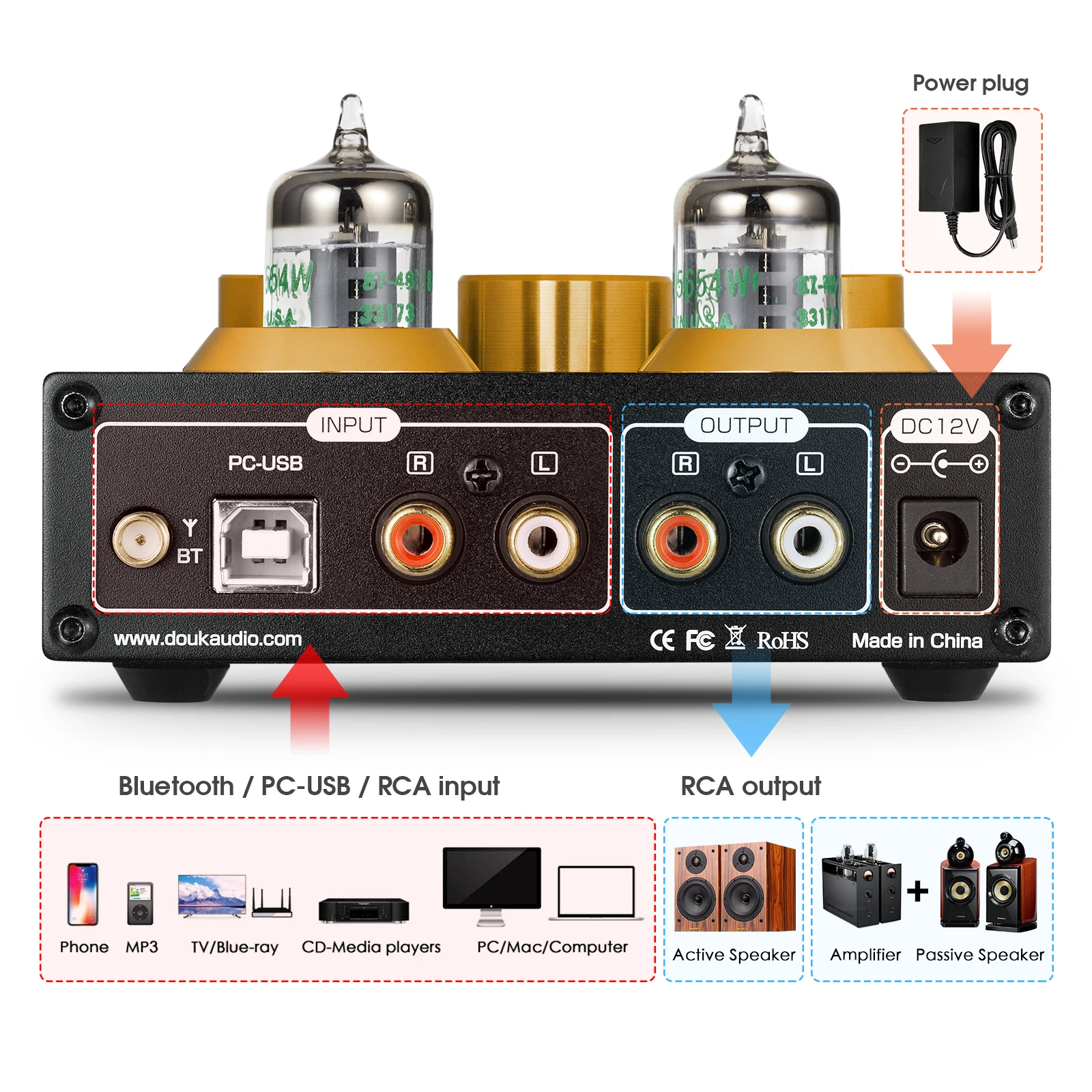 Douk Audio P1 HiFi JAN 5654 tubo a vuoto preamplificatore Bluetooth 5.0 ricevitore Audio USB DAC cuffie Amp APTX