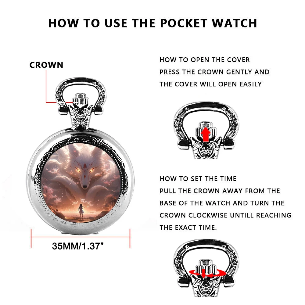 Новые персонализированные модные серебряные часы из нержавеющей стали Aniem Fox со стеклянным куполом, кварцевые карманные часы, ожерелье, женские ювелирные изделия, кулон-цепочка