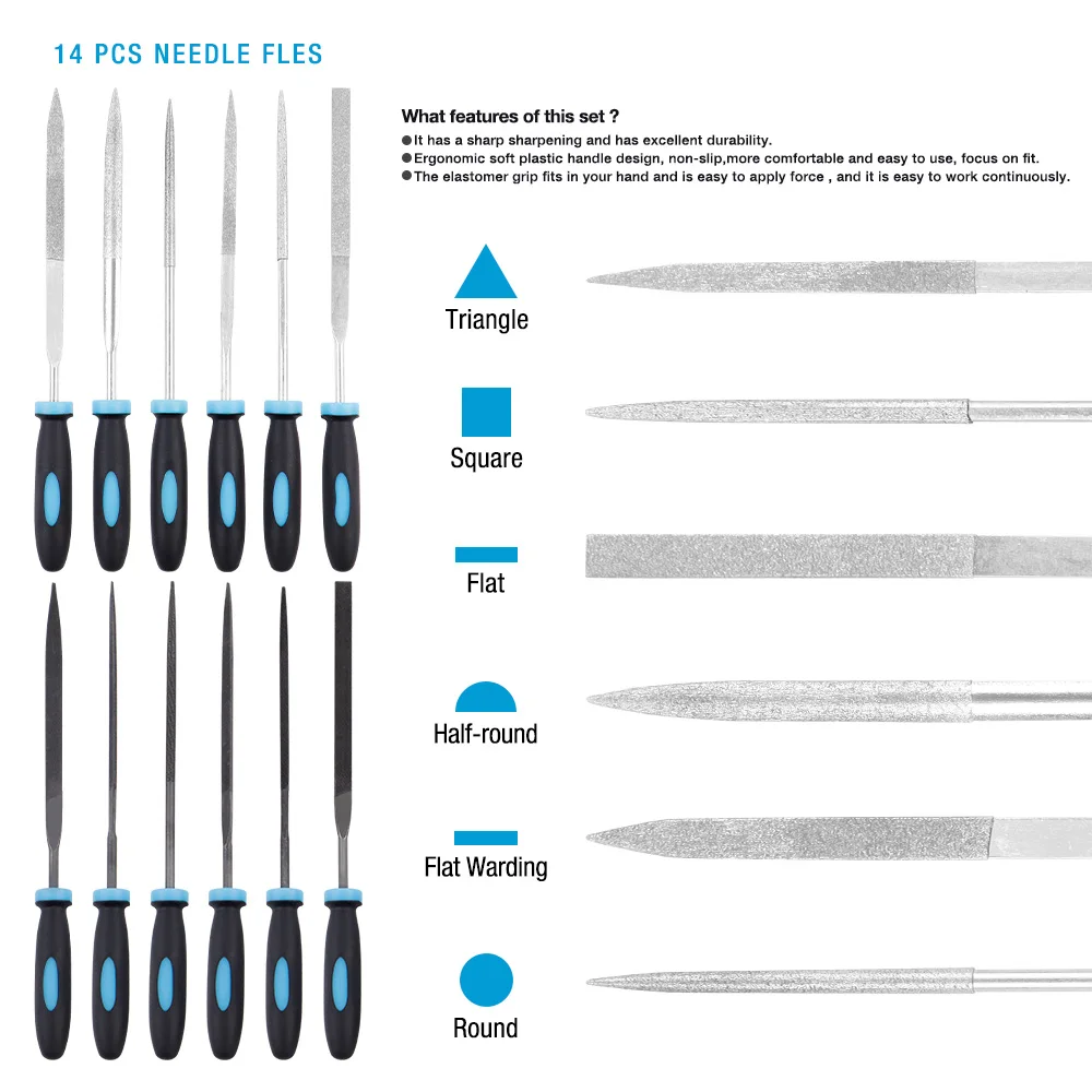 13-Piece Needle File Set, Deburring Tools, With Optional Gloves, Sandpaper, For Sanding, Polishing, with Brush And Carrying Bags