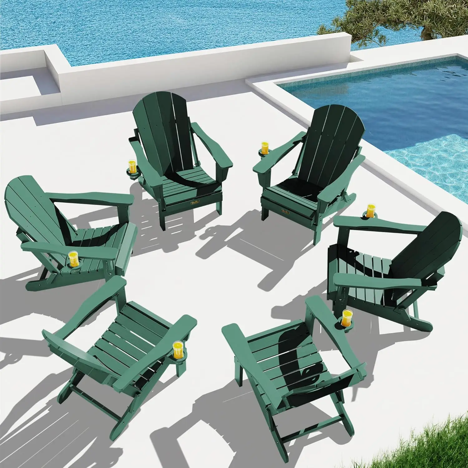 

Набор из 6 складных кресел Адирондак с окрашенными подстаканниками, устойчивых к погодным условиям, для патио, террасы, сада, зоны у костра, газона, веранды, с возможностью индивидуализации