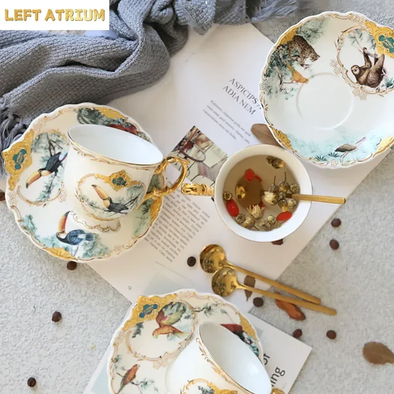 British Jungle Animal Ceramic Quilt Coffee Cup Set Table Decoration Hotel Service Tray Cute Coffee Mugs and Cups  Mug