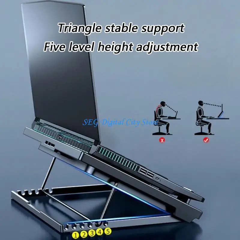 U75B Height Adjustable Laptop Cooling Stand Featuring 5 Quiet Fan For Long Use