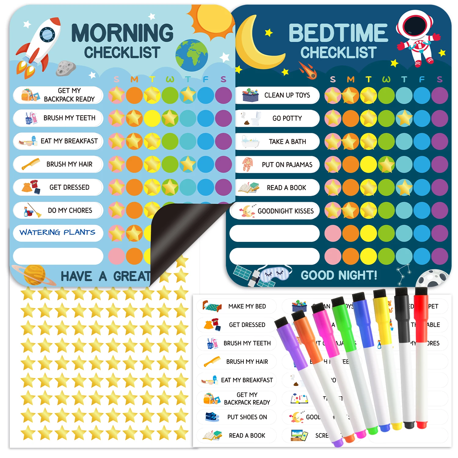 Frigorífico Adesivo do Espaço Exterior, Vida Noturna Infantil, Mesa Magnética, 154 Conjuntos, Hábito Formar, Faixa de Registro de Mensagem
