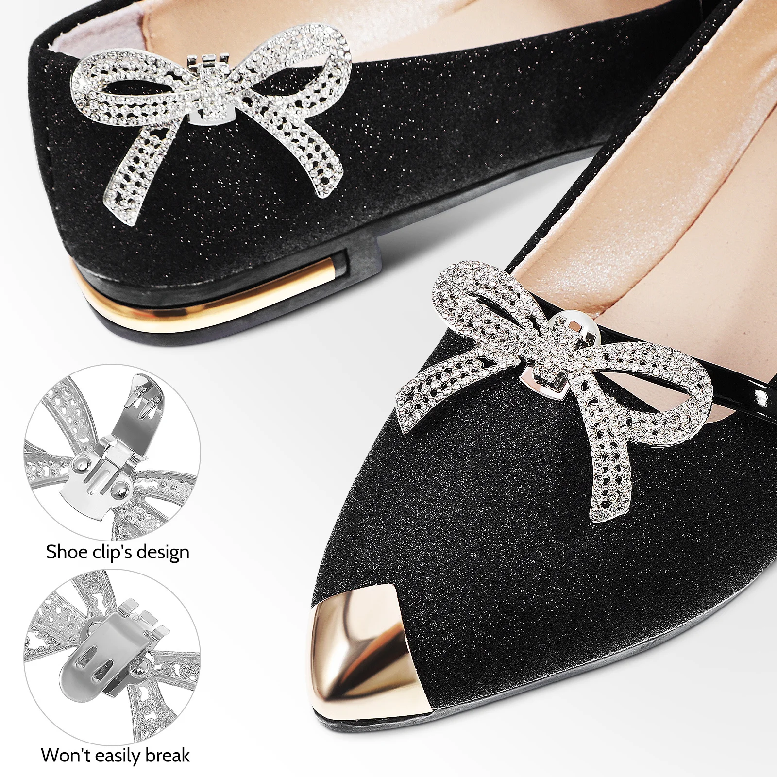 4Pcs Butterfly Knot Shoe Clips Rhinestone Bow Decorative Accessories for Heels Pumps Flats Women Dress Shoes Jewelry Gift