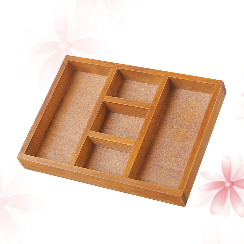 

Wooden Storage Box 5 Grid Vintage Tray Cutlery Organizer Desk Accessories Holder Sundries Container