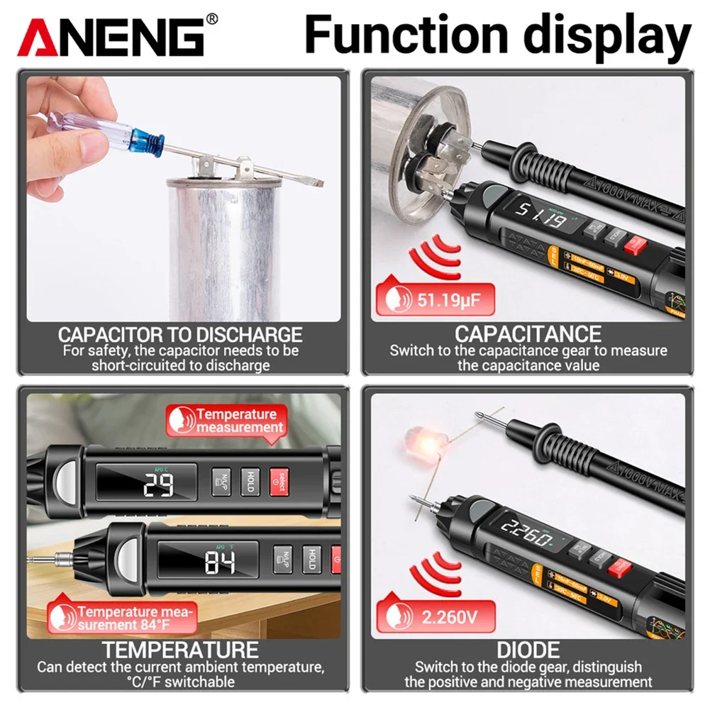 ANENG A3009 PRO Mini Digital Multimeter Pen 6000 Counts Voltage VA Color Reverse Display DC AC Voltage Professional Test Tools