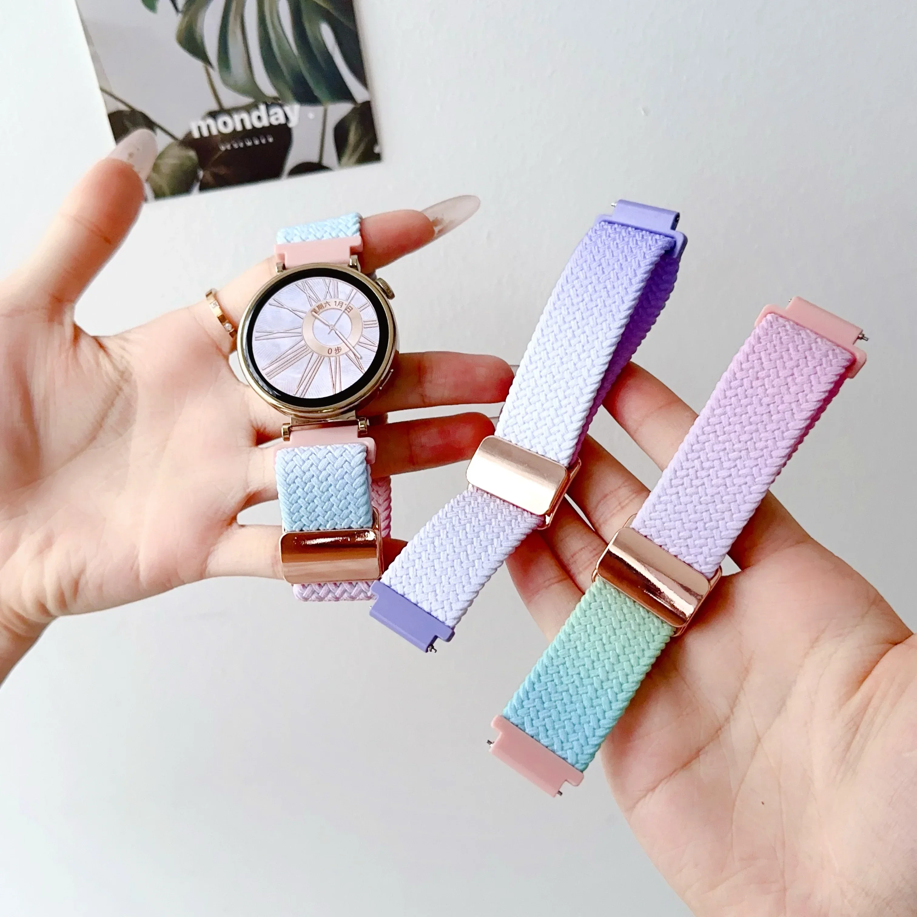 18mm 20 22mm Magnetic Nylon Band For Huawei Watch GT5/4 41mm GT6Pro 46mm Women Elastic Braid Strap For Galaxy 7 40 44mm Bracelet