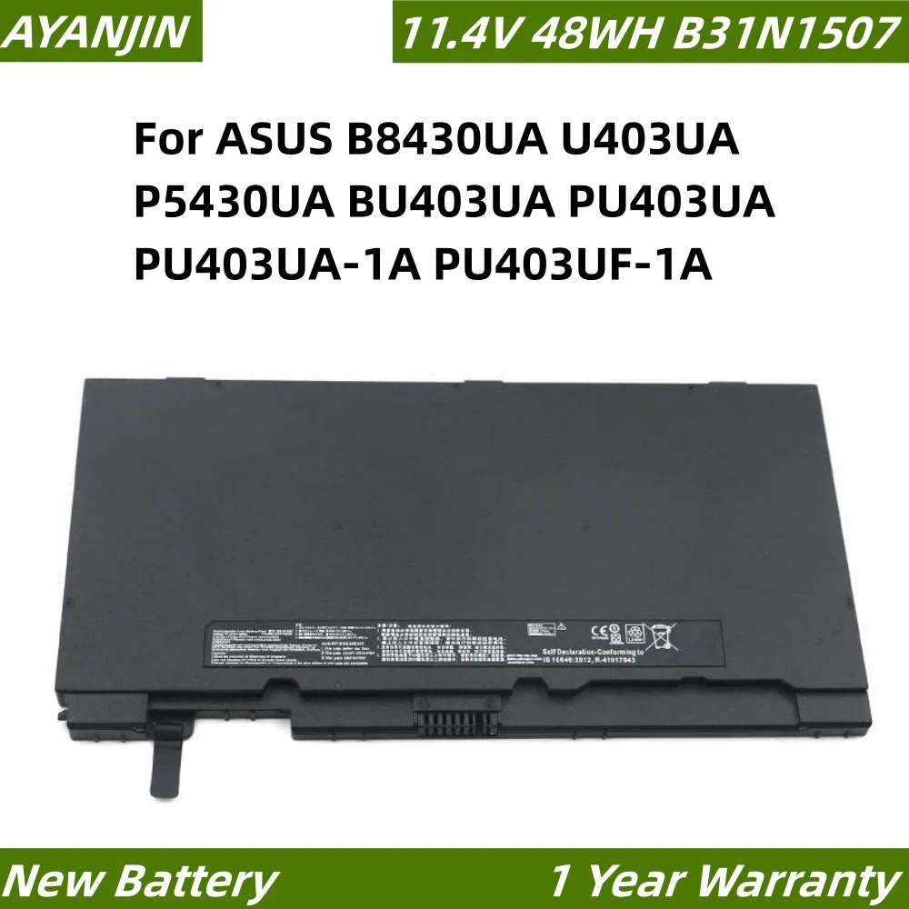 ラップトップバッテリーasusb31n1507p5430uau403uap5430uabu403uapu403uapu403ua-1a-pu403uf-1a-114v48wh