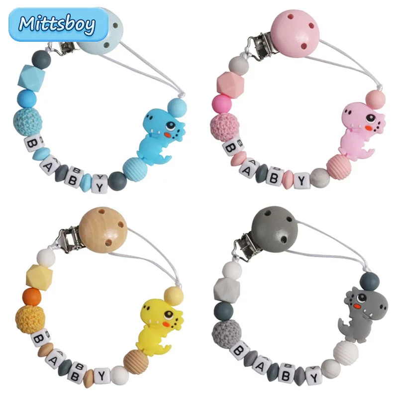 Personal isierter Name handgemachte Silikon Baby Buche Dummy Schnuller Clip sichere Beiß kette Beißring Schnuller Ketten halter Kette Geschenk