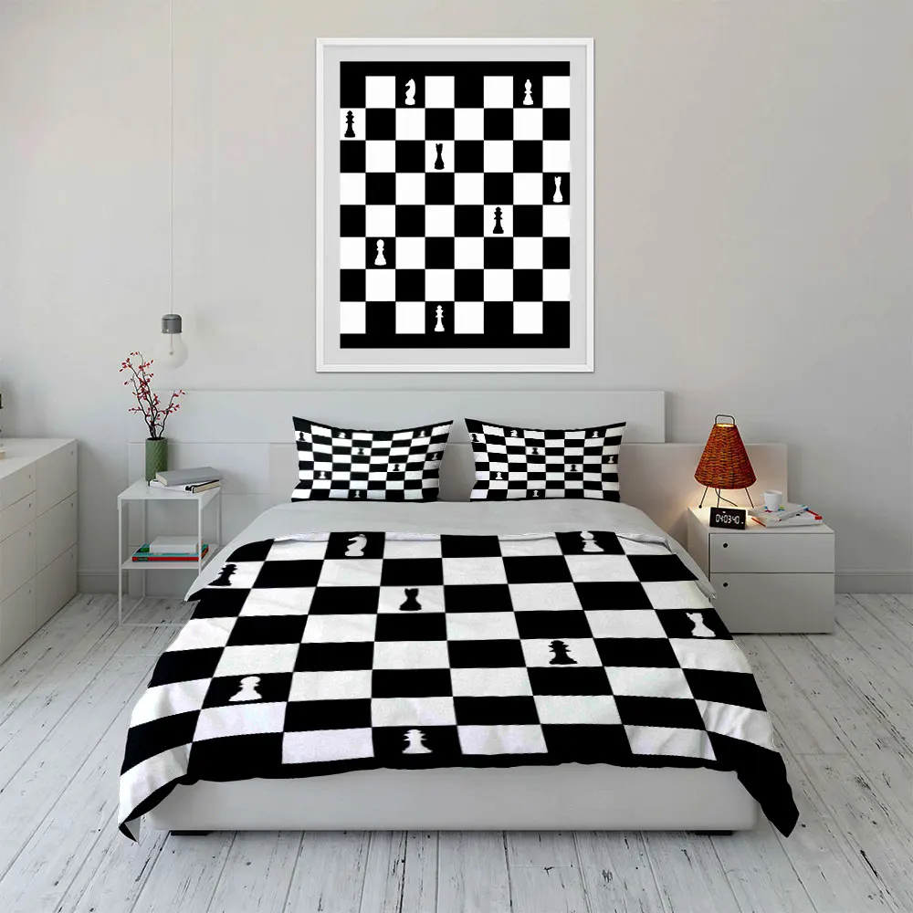Chessboard with positioned pieces Print Soft Comfortable Duvet Cover Bedding Set Included 1*Duvet Cover  2*Pillowcases