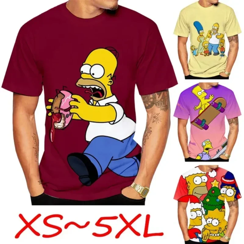 Summer Disney Anime Graphic T Shirt Simpsons 3D Print T-shirt Casual Hip Hop Harajuku Street Unisex Tops Fashion Men Clothing