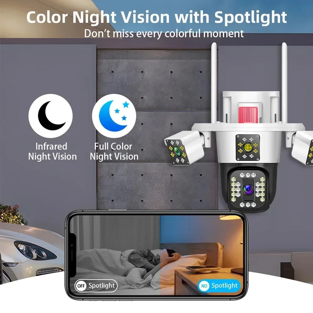 DIDSeth 12MP 4 Lens Camera 8K Outdoor PTZ Auto Tracking Color Night Vision 2 Way Audio Security Camera with O-Cam App IP66