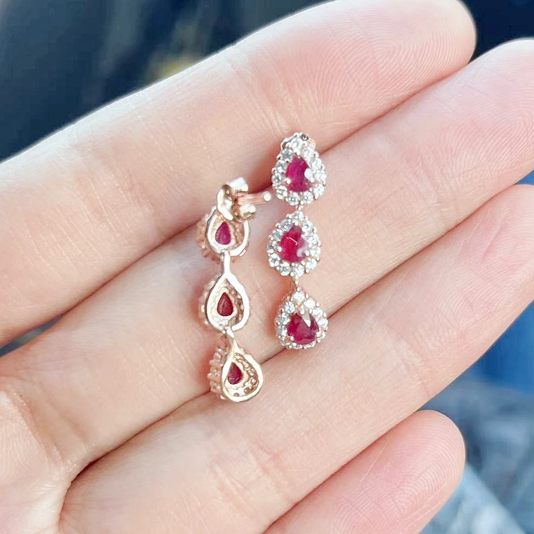 FS 3*4 Natural Pigeon Blood Red Ruby Earrings Real S925 Sterling Silver Fine Fashion Wedding Jewelry For Women MeiBaPJ