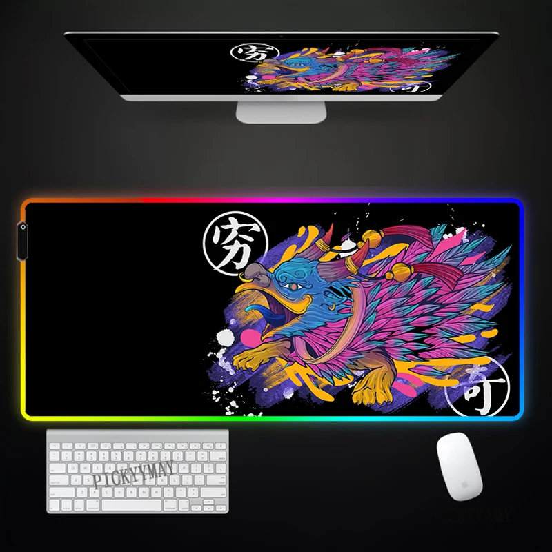 Chinese Element Large RGB Mouse Pad Gaming Mousepad LED Mouse Mat Gamer Mousepads PC Desk Pads RGB Keyboard Mats XXL 35.4x15.7in