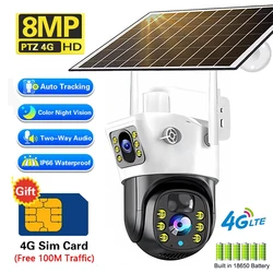 Telecamera 4G con pannello solare 4G-SIM Card 8MP 4K Outdoor Wireless PTZ PIR rilevamento umano CCTV IP Camaras V380 protezione di sicurezza