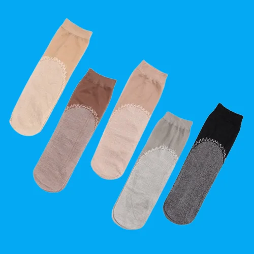 

5/10 Pairs Women's Short-tube Second Generation Spring and Summer Thin Sweat-absorbent Socks Velvet Cotton Sole Steel Stockings